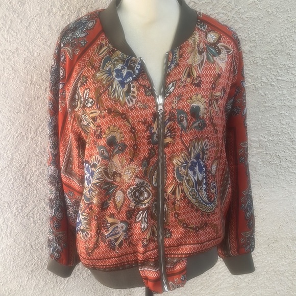 Blue b. Reversible Paisley Satin Bomber Jacket Women's Size M - Picture 2 of 12